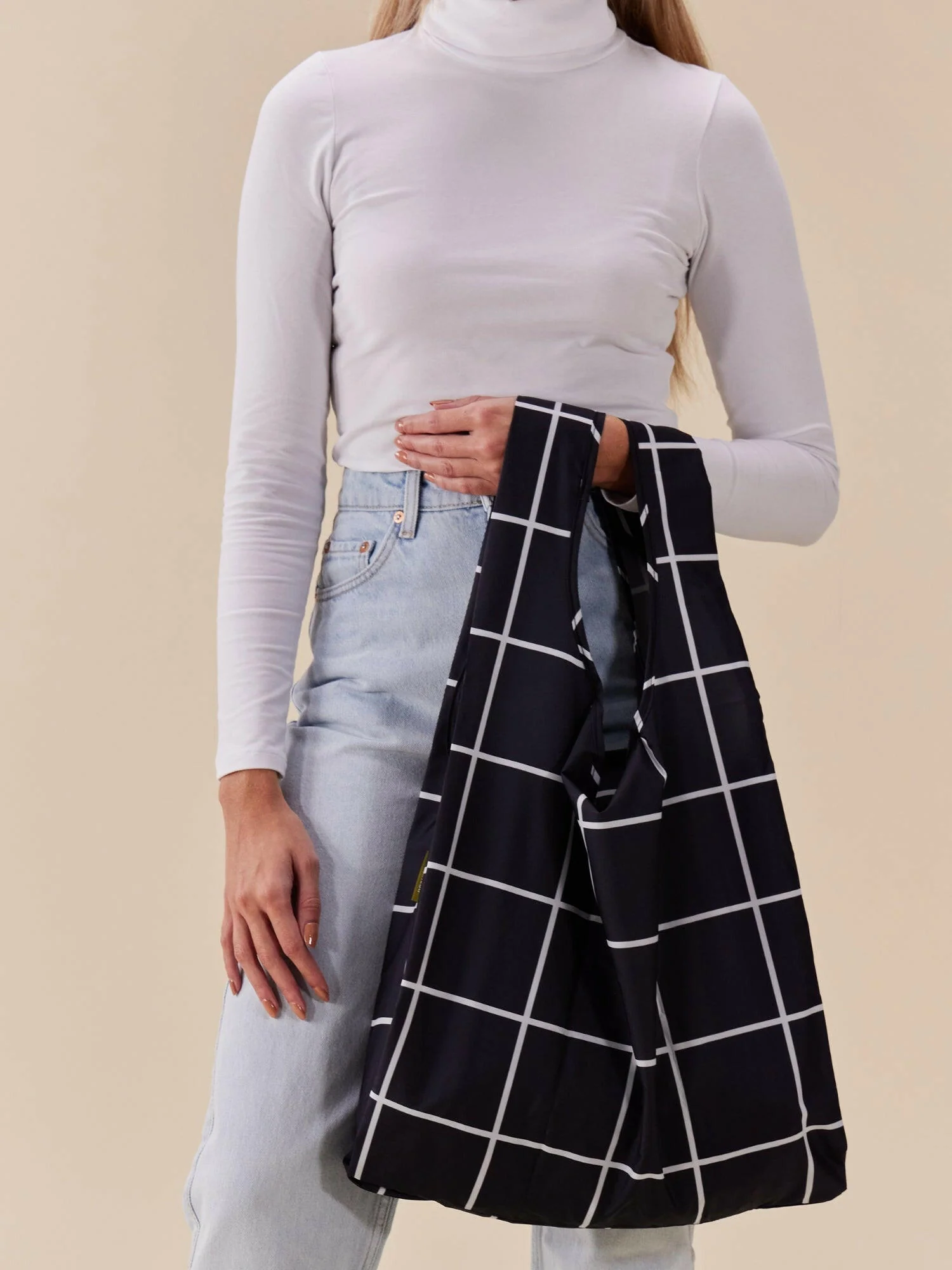 Black Grid Reusable Bag - Image 3