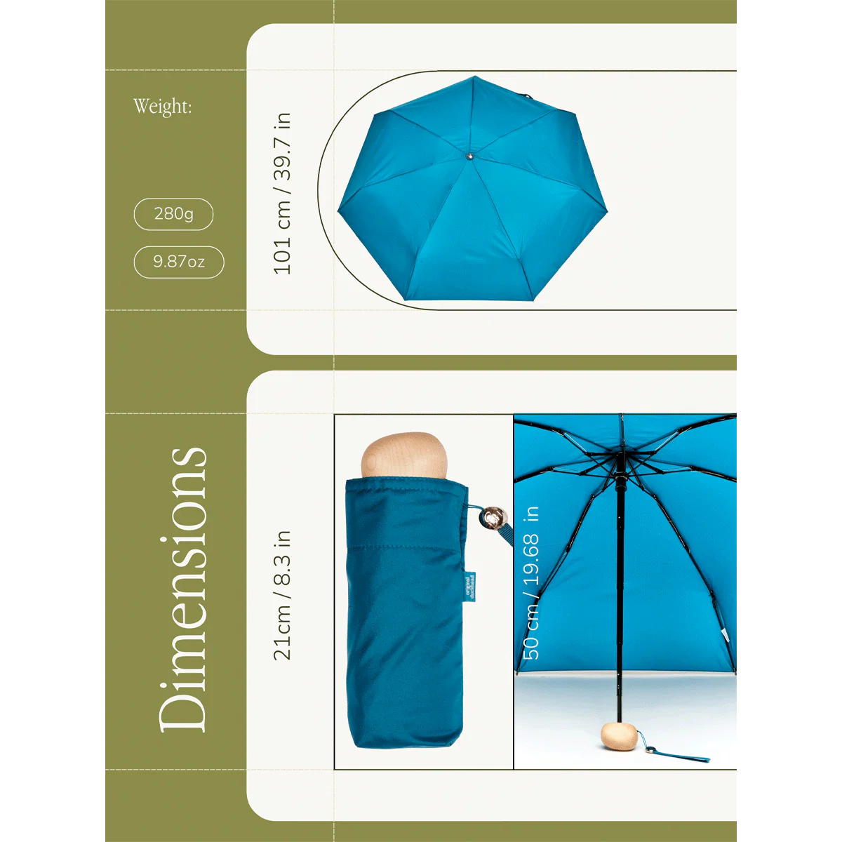 Teal Ultra Compact Mini Umbrella - Image 7
